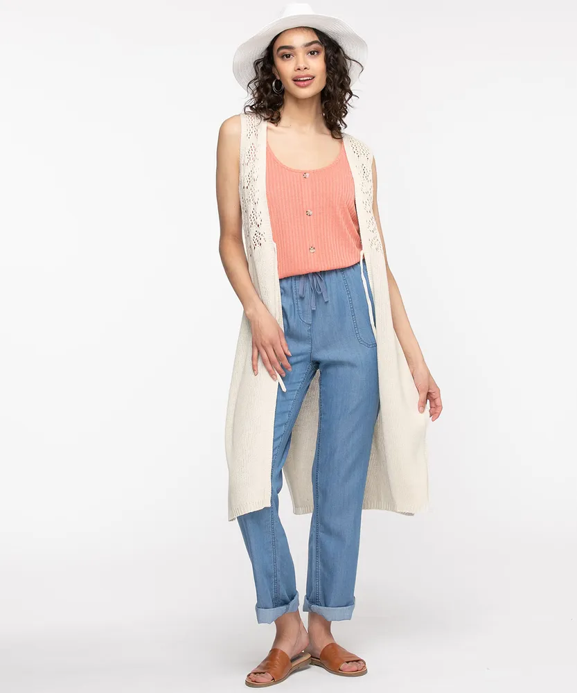 Pointelle Tie Waist Sweater Vest