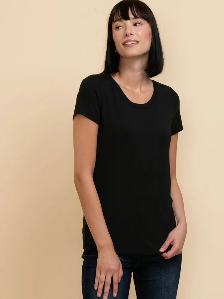 Modal Short Sleeve Scoop Neck Top