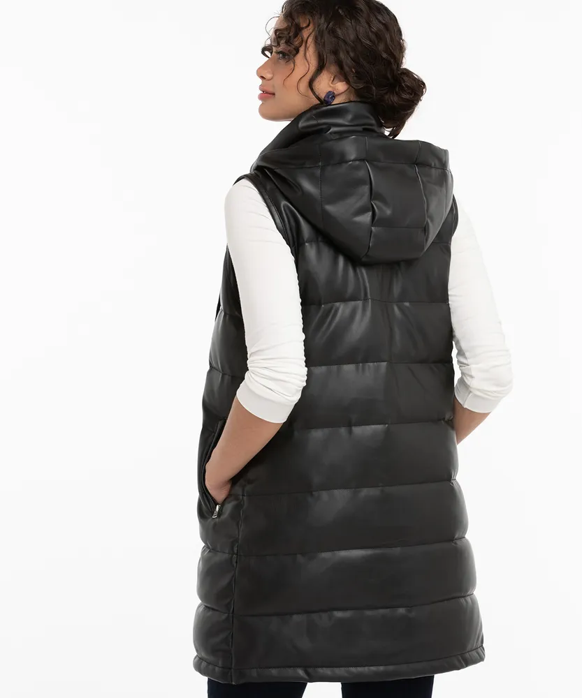 Faux Leather Longline Puffer Vest