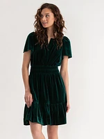 Tiered Flutter Sleeve Velvet Dress