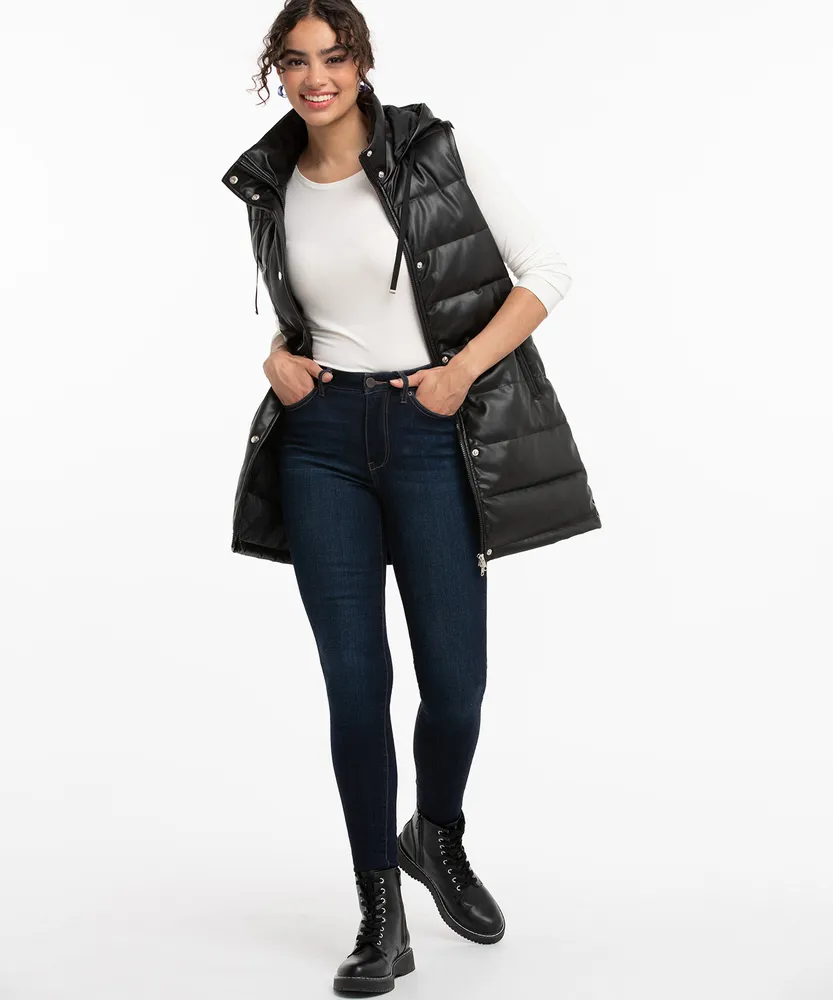 Faux Leather Longline Puffer Vest