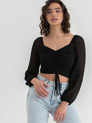 Channel Front Cropped Sweetheart Blouse