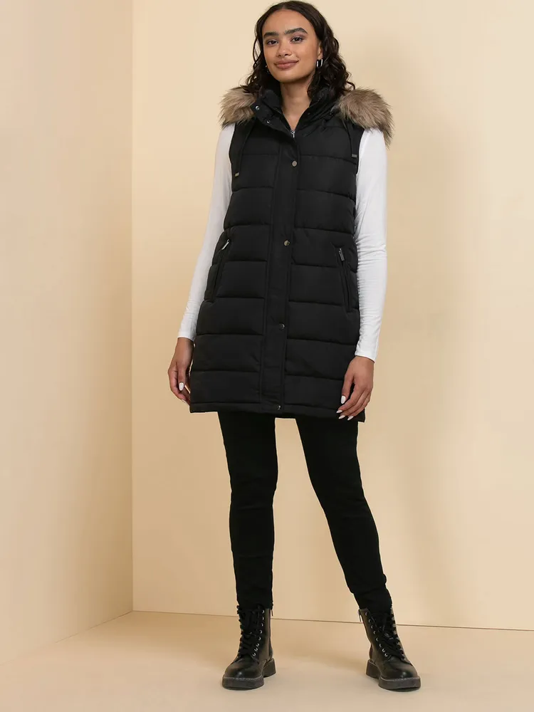 AE Faux Fur Hooded Puffer Vest