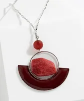 Long silver Necklace with Red Stone