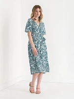 Short Sleeve Faux Wrap Midi Dress