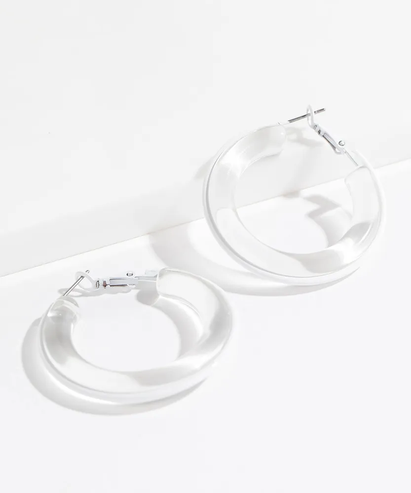 White Accented Clear Hoop Earring