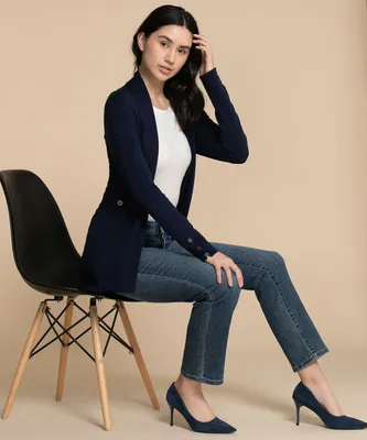Navy Cardigan with Button Cuff Detail