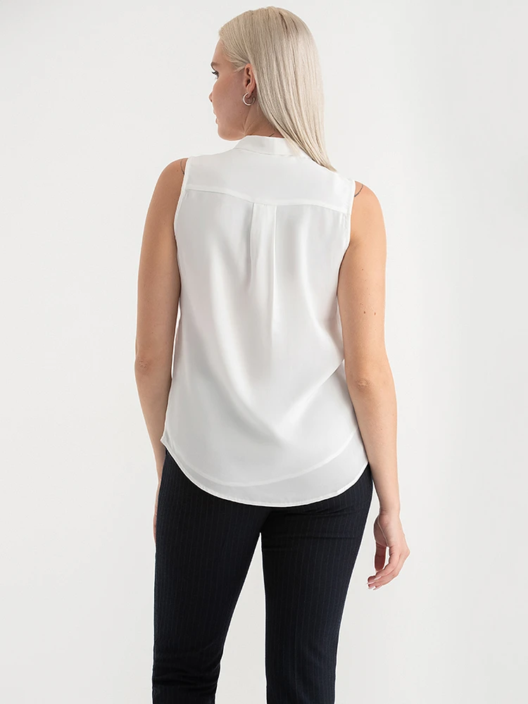 Sleeveless Tie-Neck Blouse