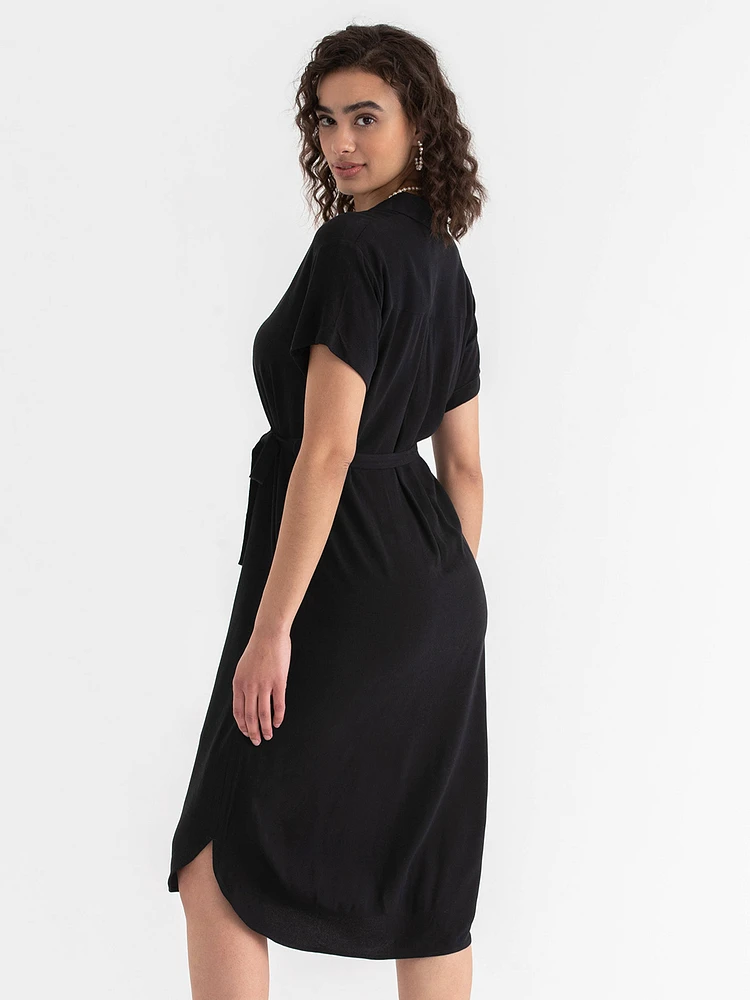 Short Sleeve Belted Shirt Dress