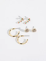 Hoops, Paved Stud & Candy Cane Earring Trio