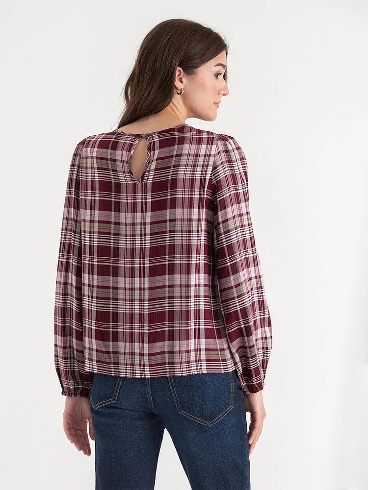 Long Sleeve Plaid Blouse