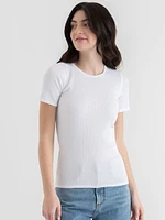 Short Sleeve Ribbed Crew Neck Top