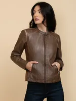 Hooded Faux Leather Jacket