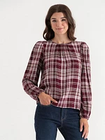 Long Sleeve Plaid Blouse