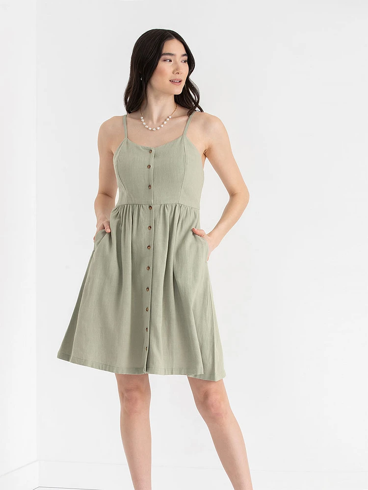 Sweetheart Linen Blend Mini Dress