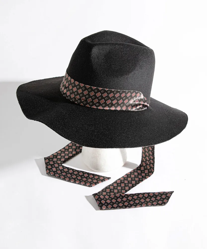 Satin Tie Wide Brim Hat