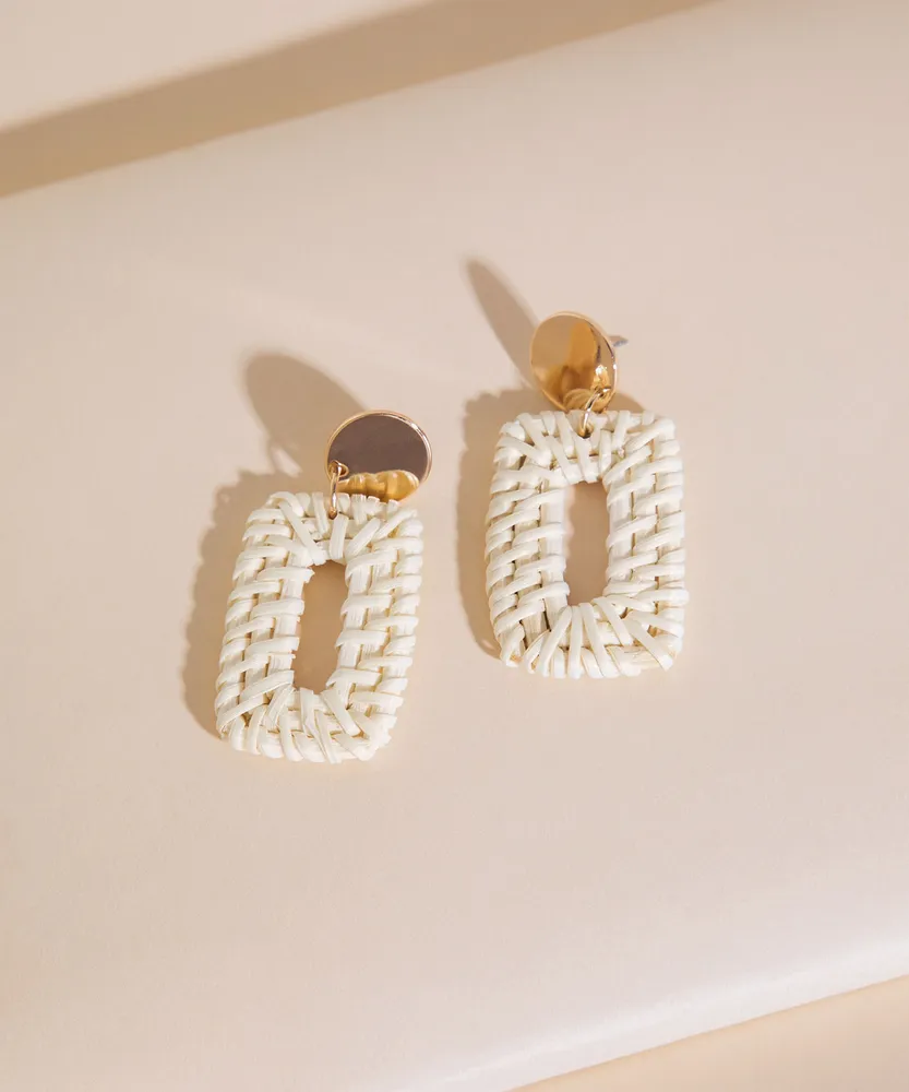 Drop Down Square Rafia Earrings