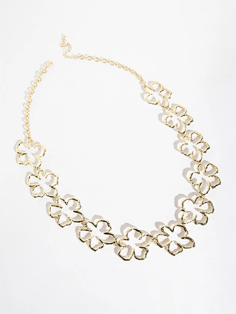 Gold-Plated Hollow Flower Necklace