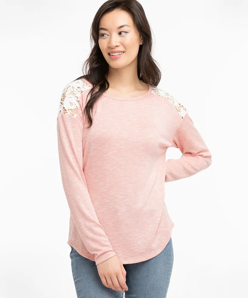 Lace Shoulder Long Sleeve Top