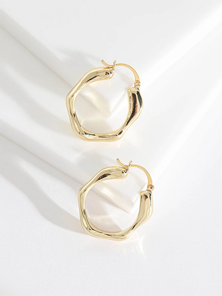 Gold Sculpted Huggie Hoop Earrings