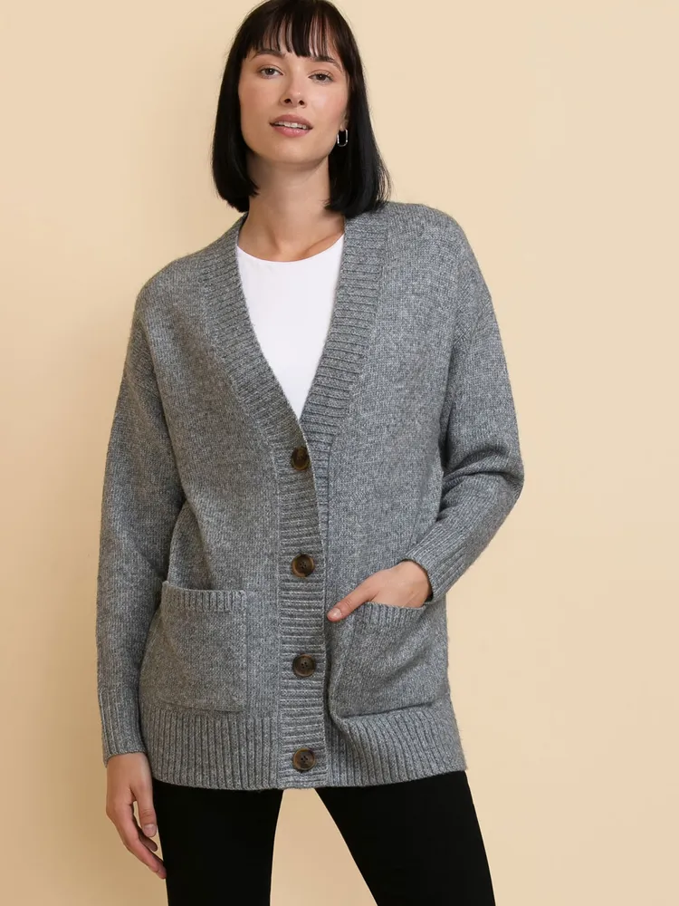 Button-Front Longer-Length Cardigan