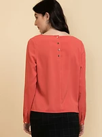 Lydia Long Sleeve Boatneck Button-Back Blouse