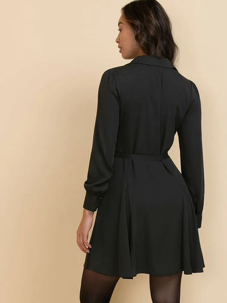 Collared Button-Front Dress with Tie Waist