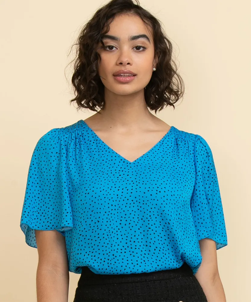 Flutter Sleeve V-Neck Blouse