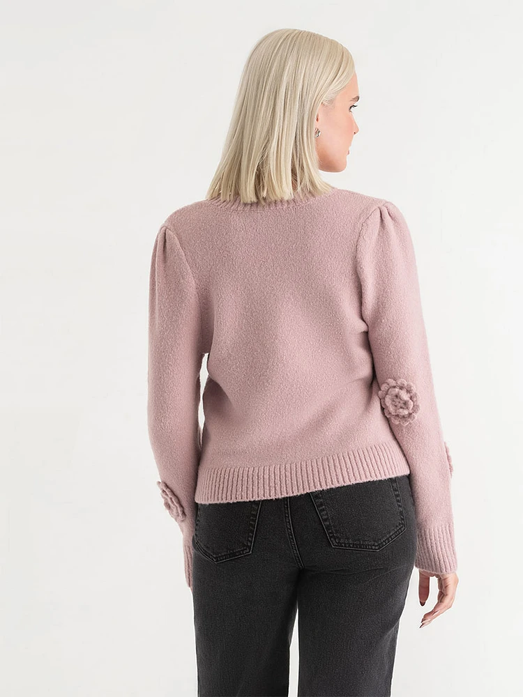 Crew Neck Rosette Sweater