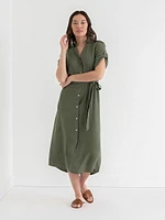 Linen Shirtdress with Roll Sleeves