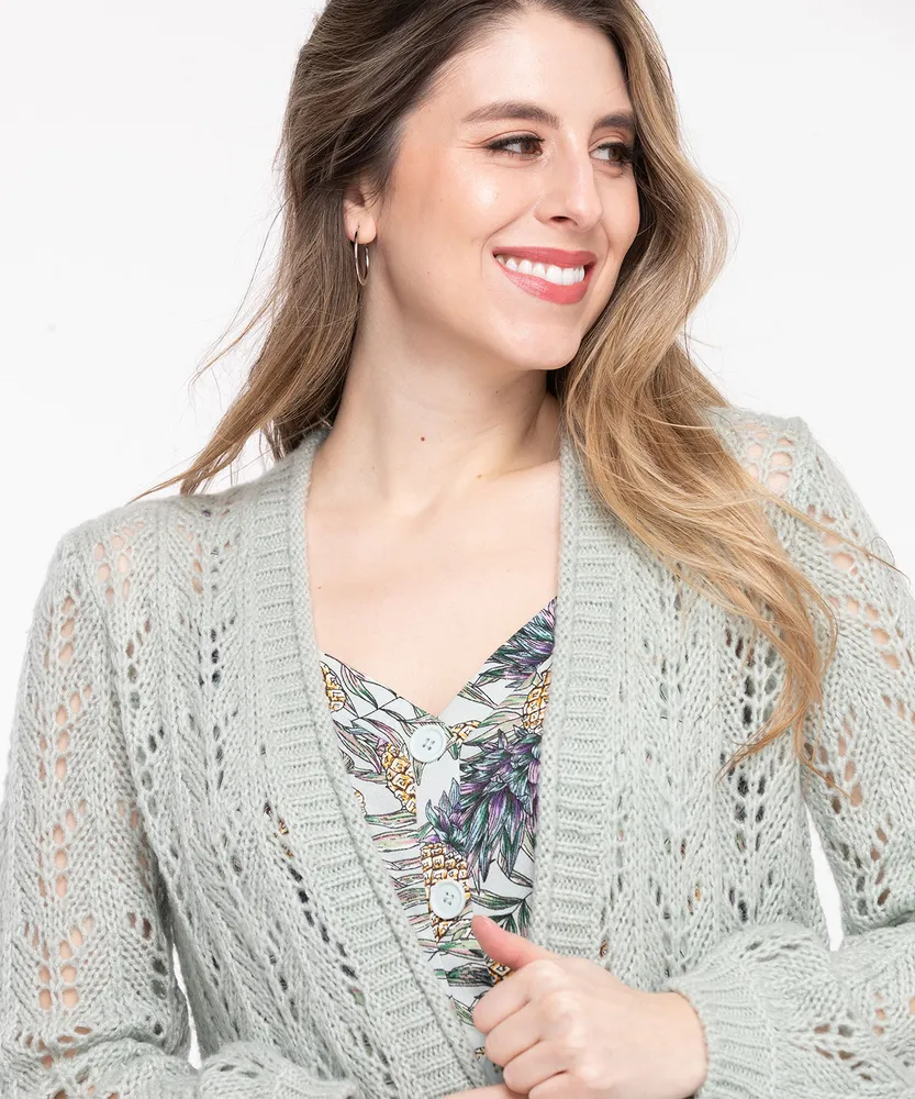 Pointelle Cropped Open Cardigan