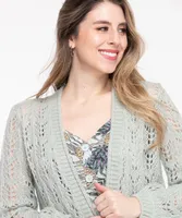 Pointelle Cropped Open Cardigan