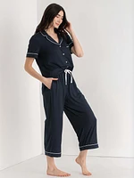 Short Sleeve Button Down Shirt with Crop Pant Sleep Set