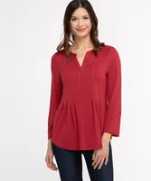 Roll Sleeve Pintuck Top