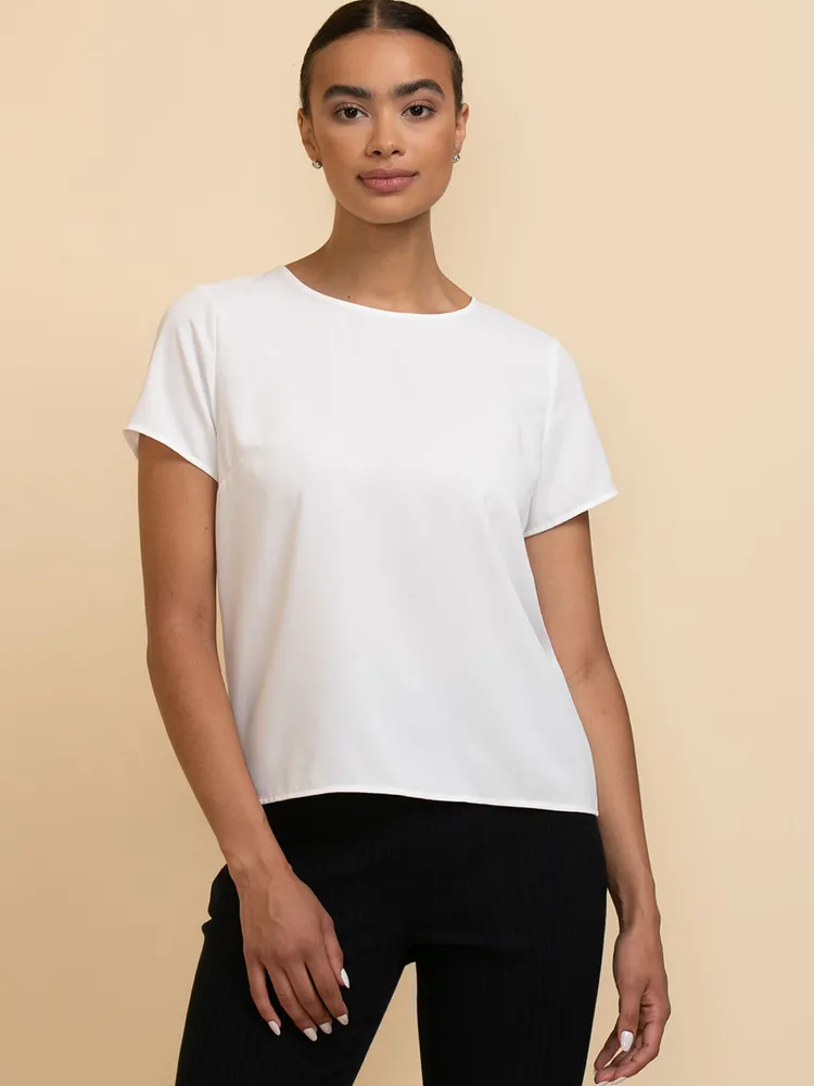 Lydia Short Sleeve Back-Button Blouse