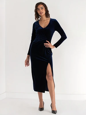 Velvet Drape Waist Dress