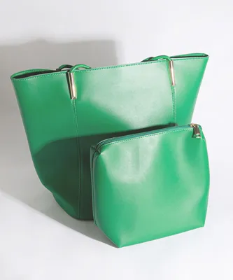 Large Green Tote Bag with Gold Accent