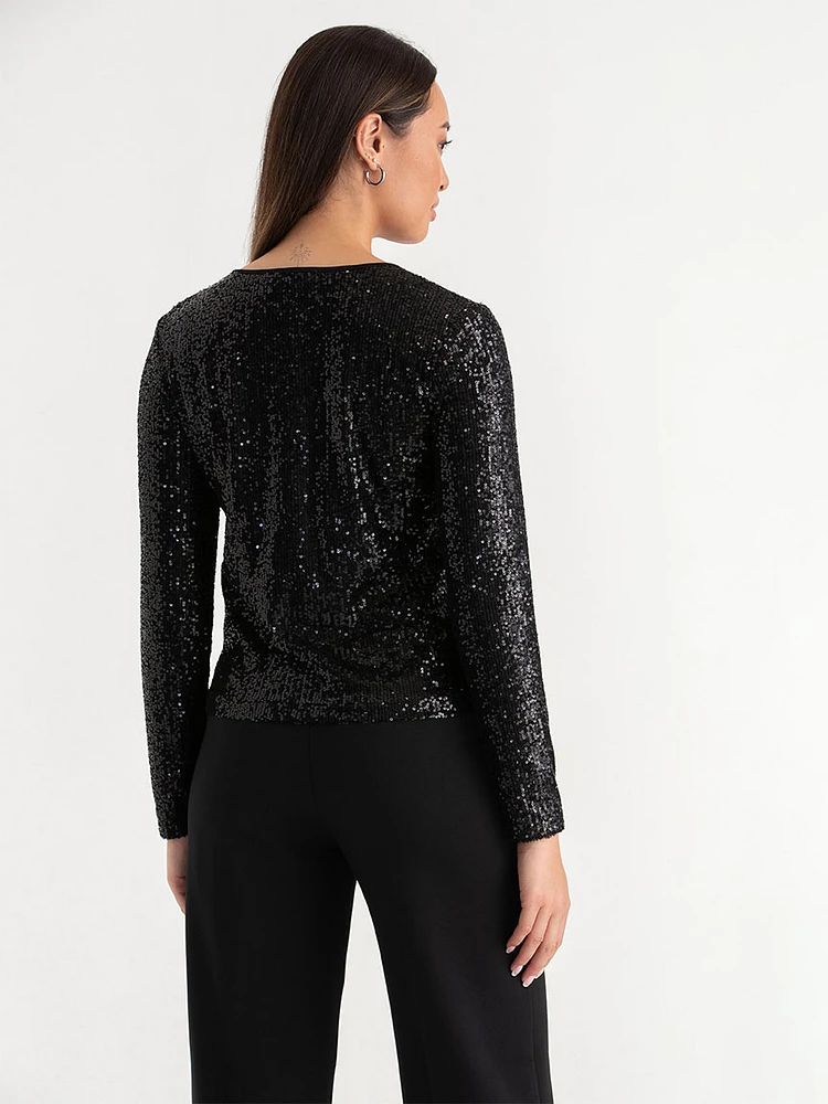 Sequin Crew Neck Top