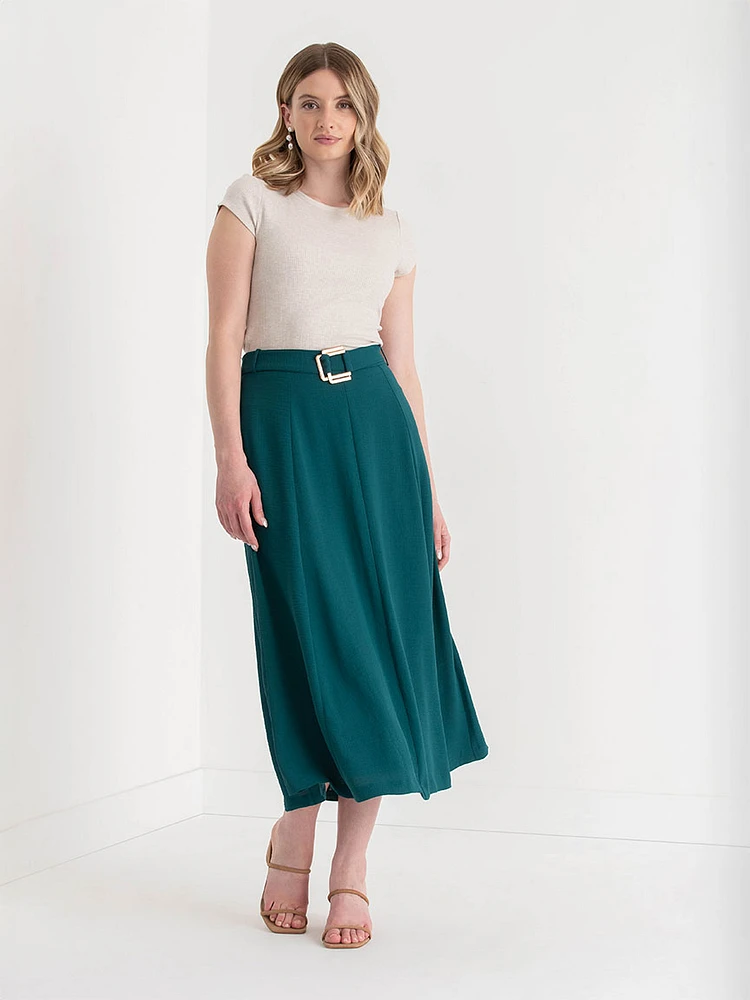 A-Line Textured Midi Skirt with Buckle