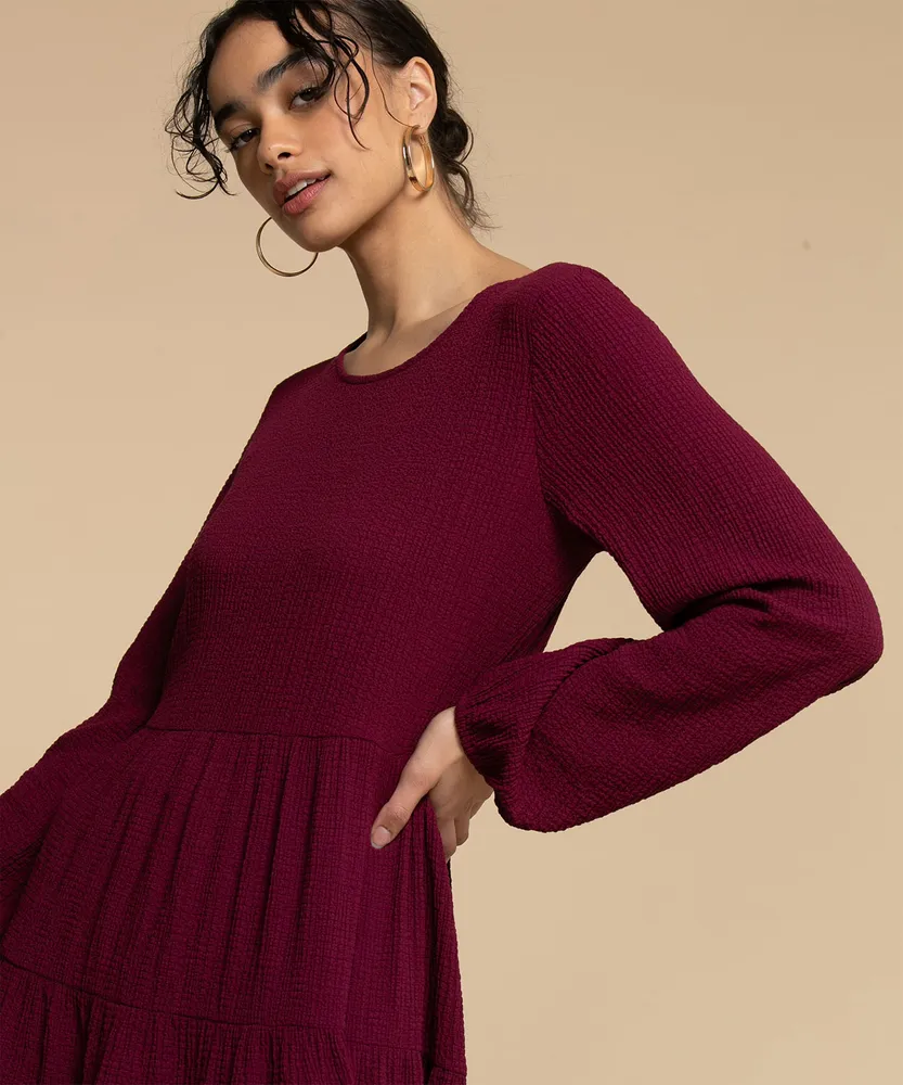 Long Sleeve Tiered Knee Length Dress