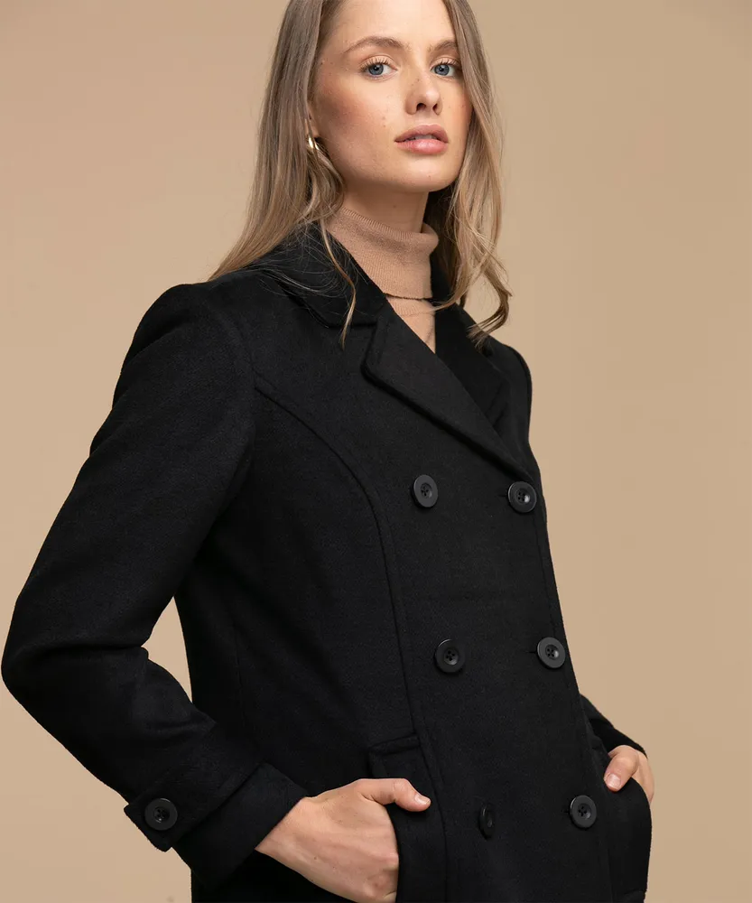 Double Breasted Wool Blend Coat