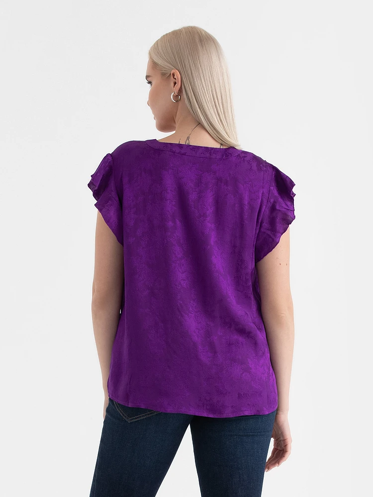 Flutter Sleeve V-Neck Blouse