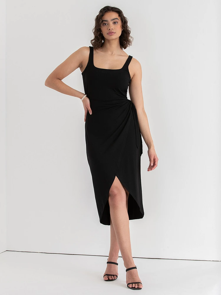 Square Neck Sleeveless Side Tie Dress