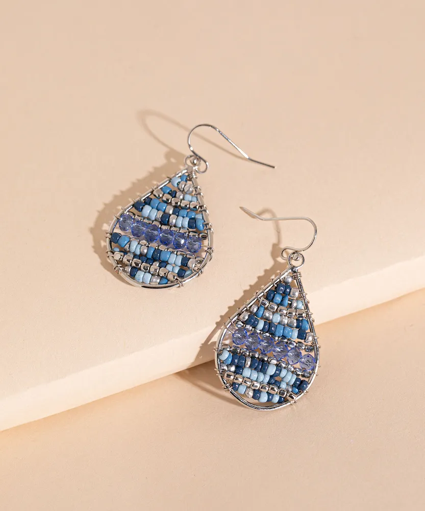 Blue Beaded Teardrop Earrings