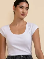 Fitted Scoop-Neck Cap Sleeve Top