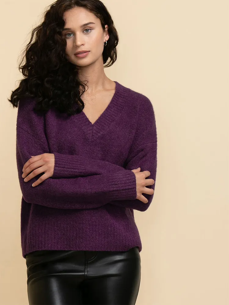 Rib Trim V-Neck Sweater