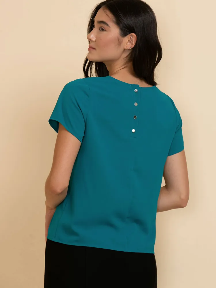 Lydia Short Sleeve Back-Button Blouse