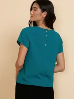 Lydia Short Sleeve Back-Button Blouse