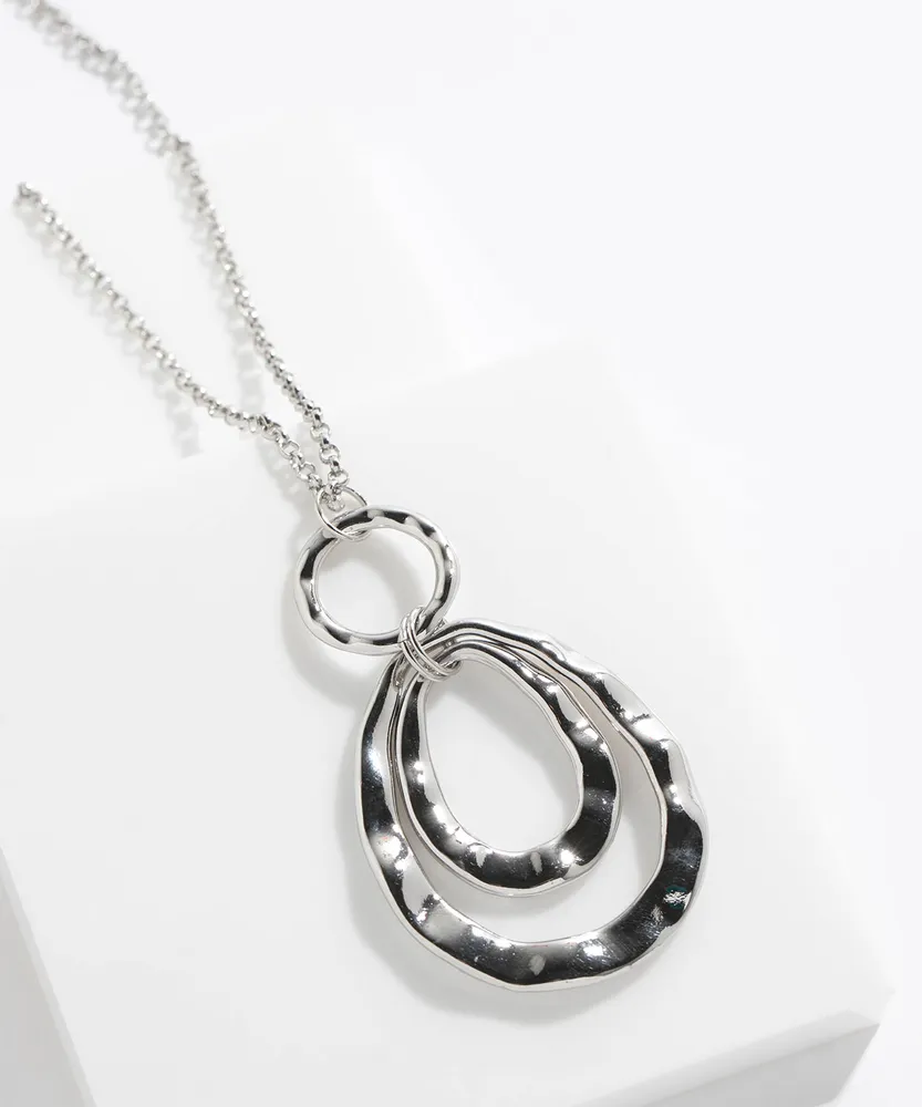 Long Silver Necklace With Molten Pendant