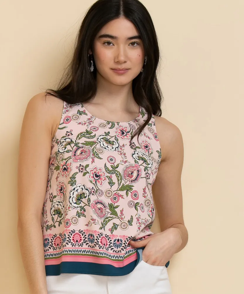 Sleeveless Blouse with Border Print